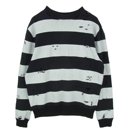 AMIRI アミリ Striped Sweatshirt in Black & White ストライプ ボーダー ダメージ プルオーバー スウェットシャツ トレーナー ブラック系 M【中古】