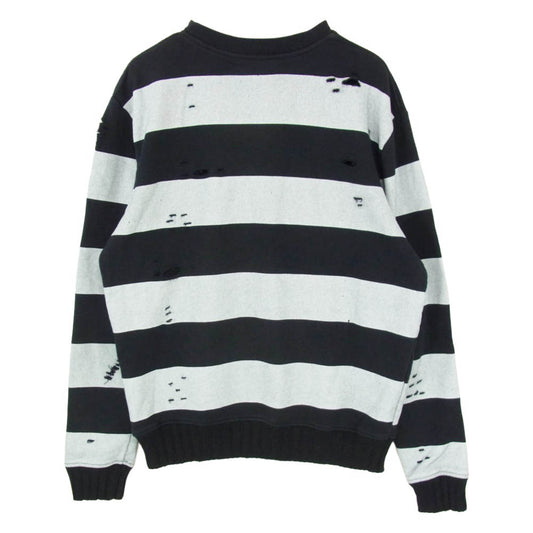 AMIRI アミリ Striped Sweatshirt in Black & White ストライプ ボーダー ダメージ プルオーバー スウェットシャツ トレーナー ブラック系 M【中古】