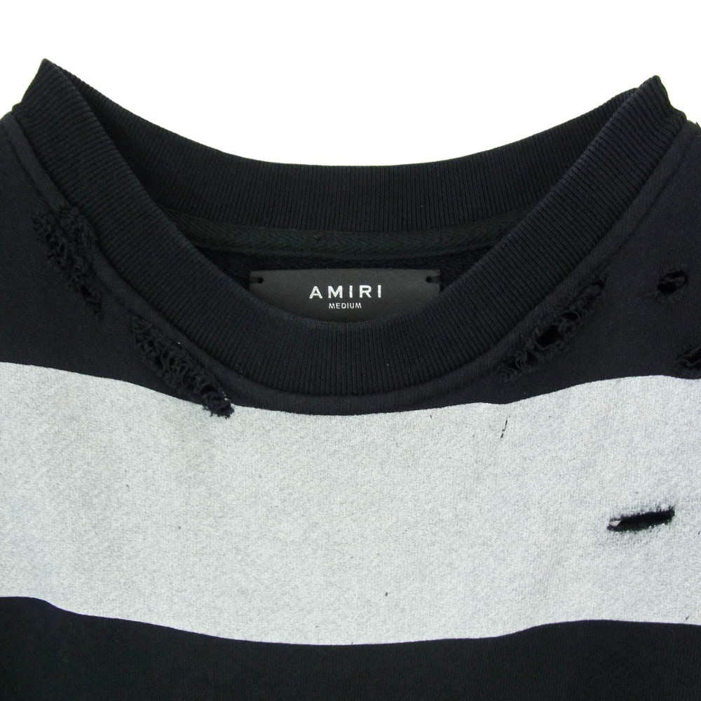 AMIRI アミリ Striped Sweatshirt in Black & White ストライプ ボーダー ダメージ プルオーバー スウェットシャツ トレーナー ブラック系 M【中古】