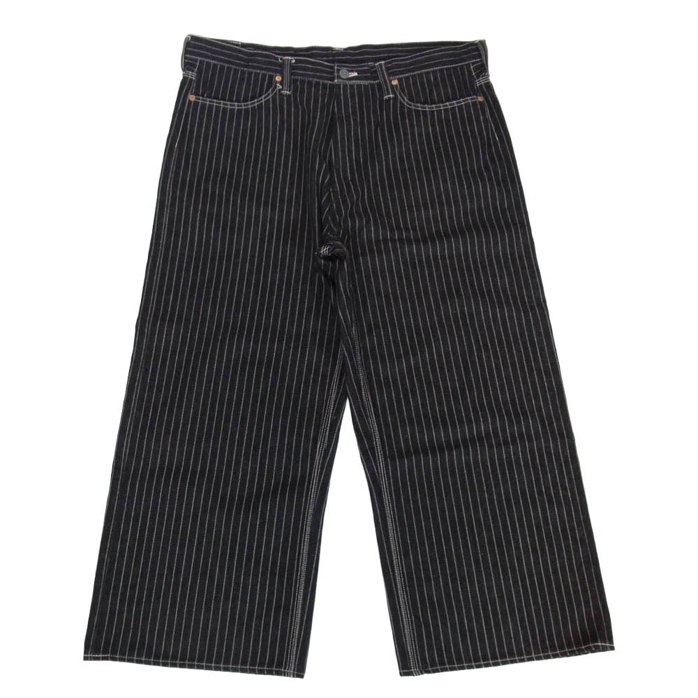 THE FLAT HEAD ザフラットヘッド PA-WP703BK BLACK WABASH WIDE PANTS ブラック ウォバッシュ ワイド ストレート ストライプ コットン パンツ ブラック系 38【中古】