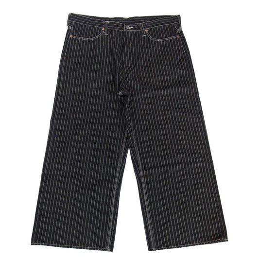 THE FLAT HEAD ザフラットヘッド PA-WP703BK BLACK WABASH WIDE PANTS ブラック ウォバッシュ ワイド ストレート ストライプ コットン パンツ ブラック系 38【中古】