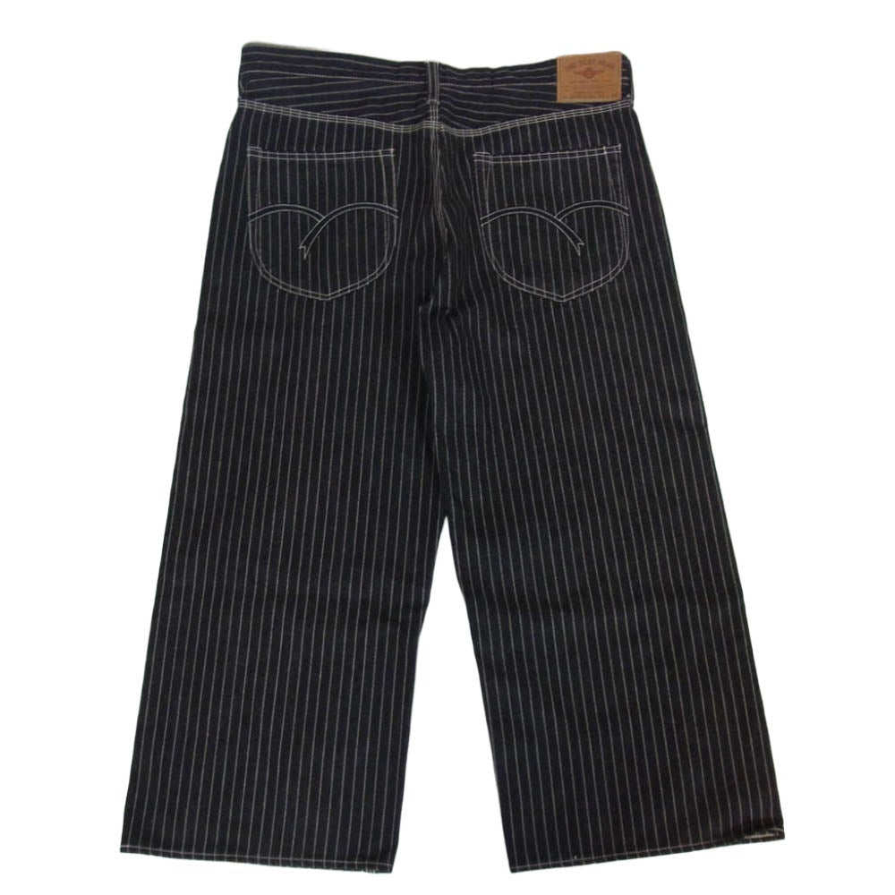 THE FLAT HEAD ザフラットヘッド PA-WP703BK BLACK WABASH WIDE PANTS ブラック ウォバッシュ ワイド ストレート ストライプ コットン パンツ ブラック系 38【中古】