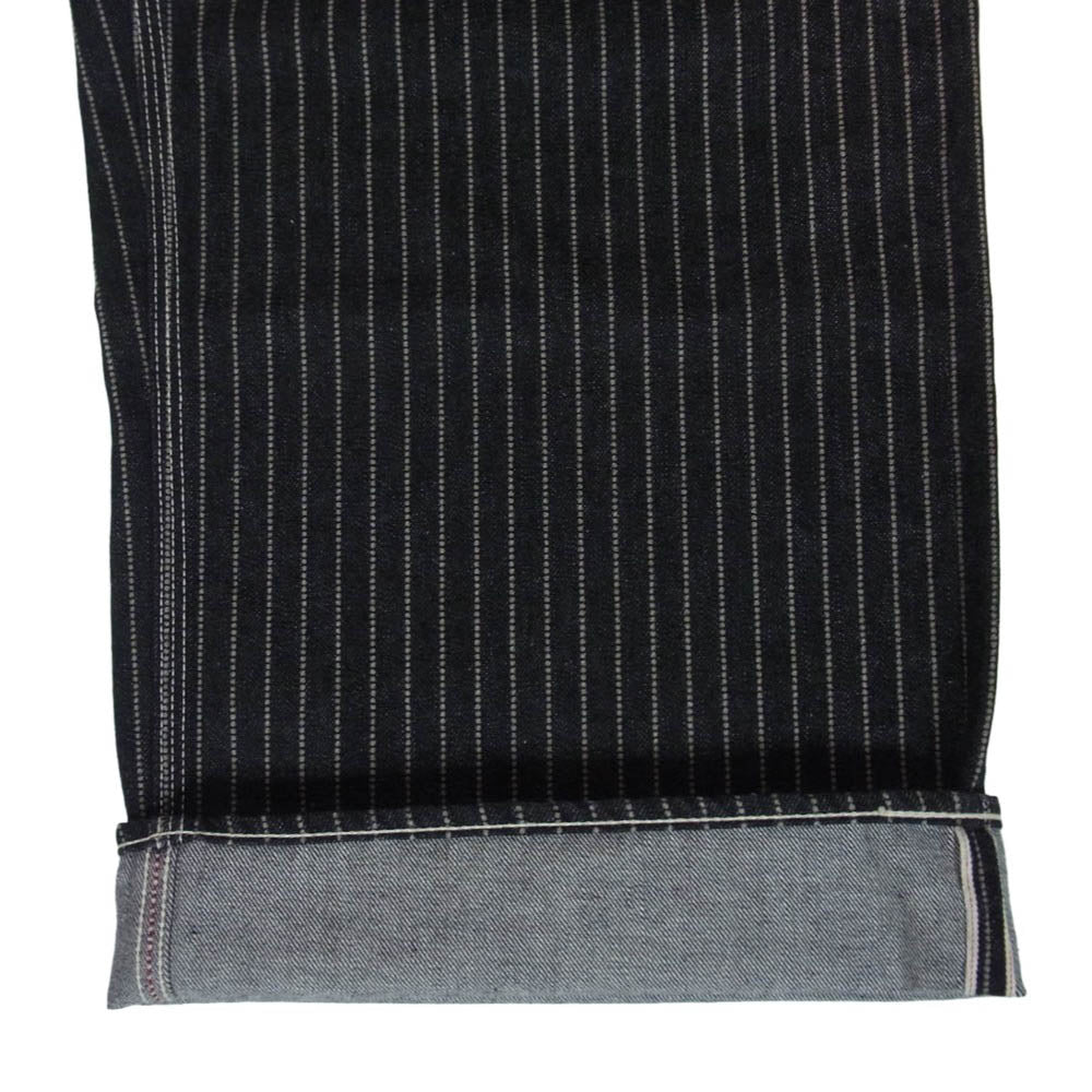 THE FLAT HEAD ザフラットヘッド PA-WP703BK BLACK WABASH WIDE PANTS ブラック ウォバッシュ ワイド ストレート ストライプ コットン パンツ ブラック系 38【中古】