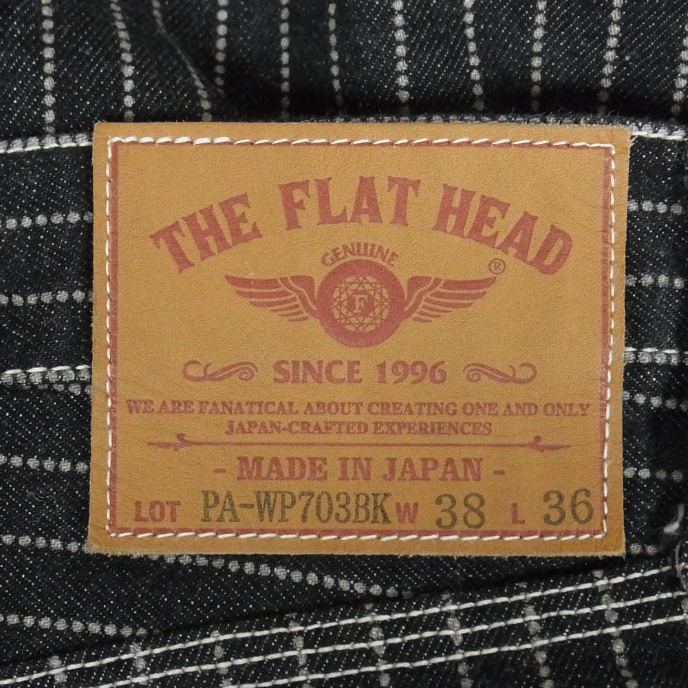 THE FLAT HEAD ザフラットヘッド PA-WP703BK BLACK WABASH WIDE PANTS ブラック ウォバッシュ ワイド ストレート ストライプ コットン パンツ ブラック系 38【中古】