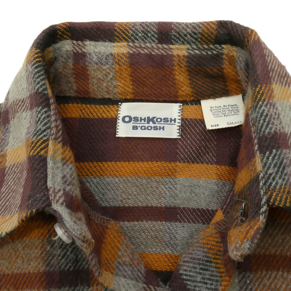 OSHKOSH オシュコシュ USA製 Vintage ヴィンテージ 90s チェック 長袖 シャツ ブラウン系 S【中古】
