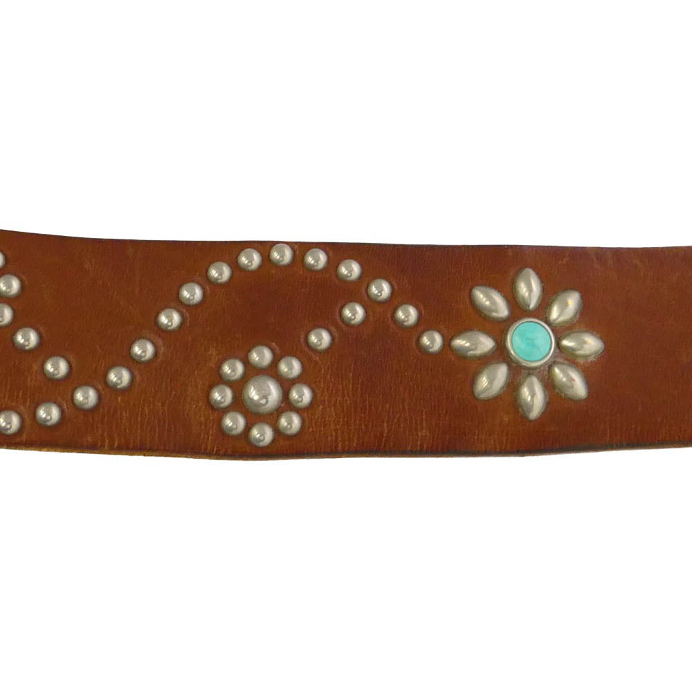 HTC エイチティーシー Turquoise Flower Belt ターコイズ フラワー ベルト ブラウン系 34【中古】