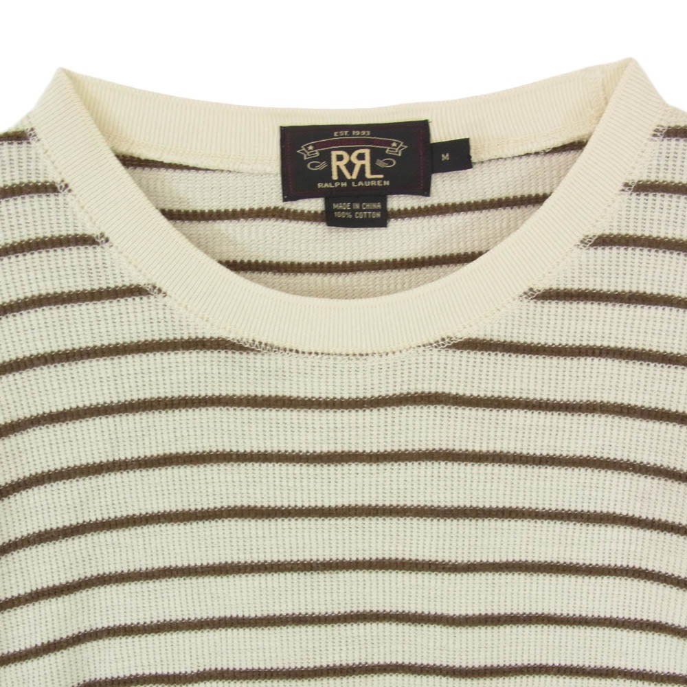 RRL ダブルアールエル コットン ボーダー クルーネック 長袖 ロングスリーブ ニット ホワイト ブラウン系 M【中古】