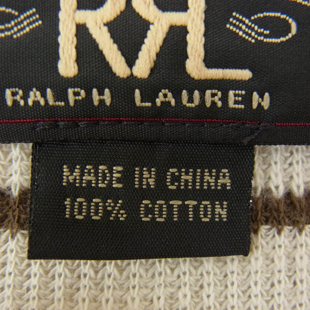 RRL ダブルアールエル コットン ボーダー クルーネック 長袖 ロングスリーブ ニット ホワイト ブラウン系 M【中古】