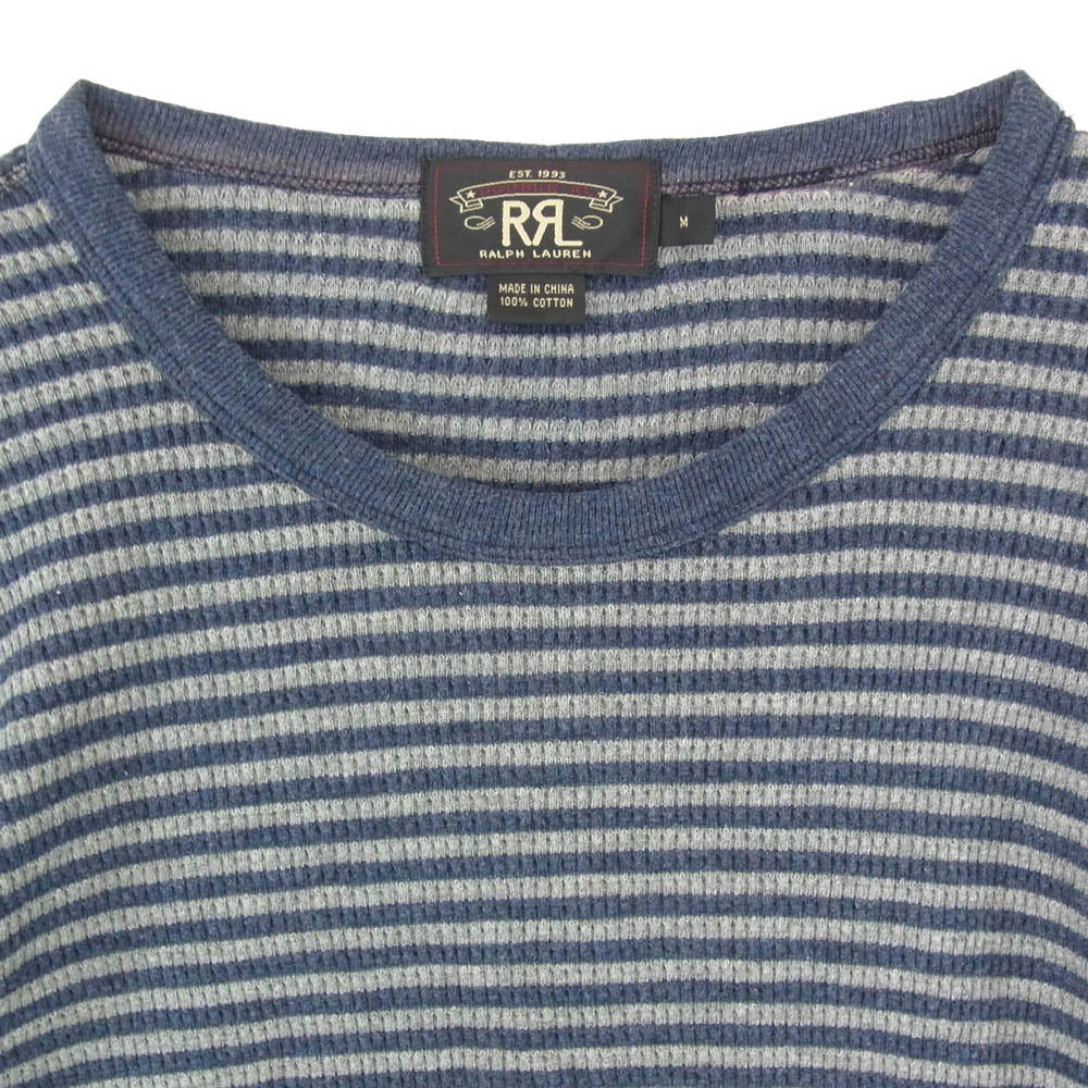 RRL ダブルアールエル コットン ボーダー クルーネック ロングスリーブ 長袖 ニット ブルー グレー ネイビー系 M【中古】