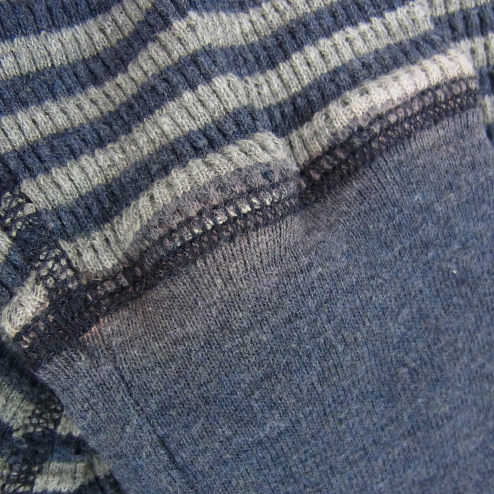 RRL ダブルアールエル コットン ボーダー クルーネック ロングスリーブ 長袖 ニット ブルー グレー ネイビー系 M【中古】
