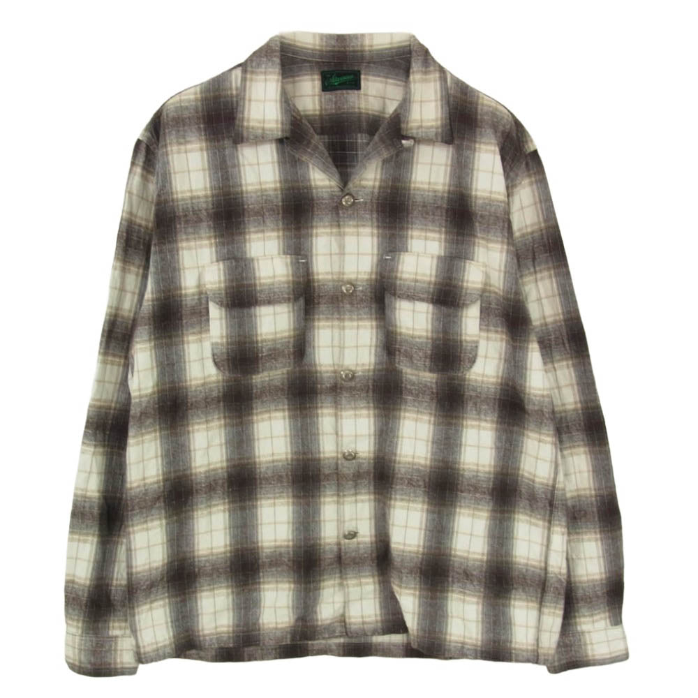 Stevenson Overall Co. スティーブンソンオーバーオール オンブレチェック オープンカラー コットン 長袖 ワークシャツ ブラウン系 XL【中古】