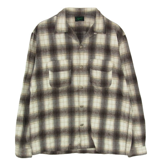 Stevenson Overall Co. スティーブンソンオーバーオール オンブレチェック オープンカラー コットン 長袖 ワークシャツ ブラウン系 XL【中古】