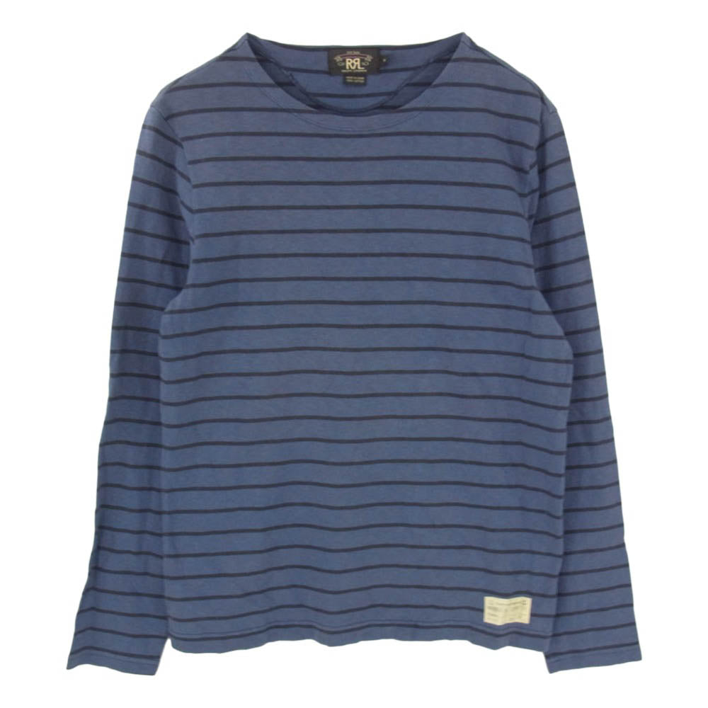 RRL ダブルアールエル ボーダー ボートネック コットン 長袖 Tシャツ カットソー ロンT バスクシャツ ネイビー系 M【中古】