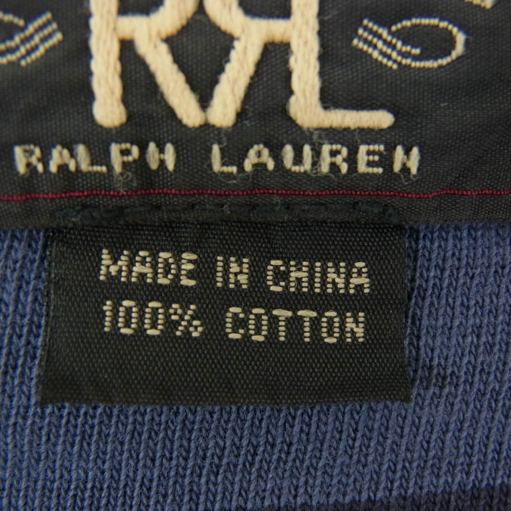 RRL ダブルアールエル ボーダー ボートネック コットン 長袖 Tシャツ カットソー ロンT バスクシャツ ネイビー系 M【中古】