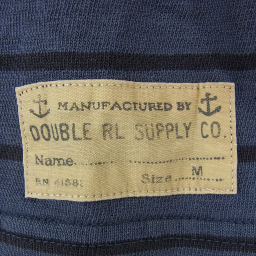 RRL ダブルアールエル ボーダー ボートネック コットン 長袖 Tシャツ カットソー ロンT バスクシャツ ネイビー系 M【中古】