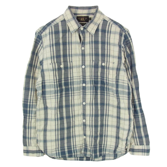 RRL ダブルアールエル チェック コットン リネン 長袖 シャツ ブルー系 M【中古】