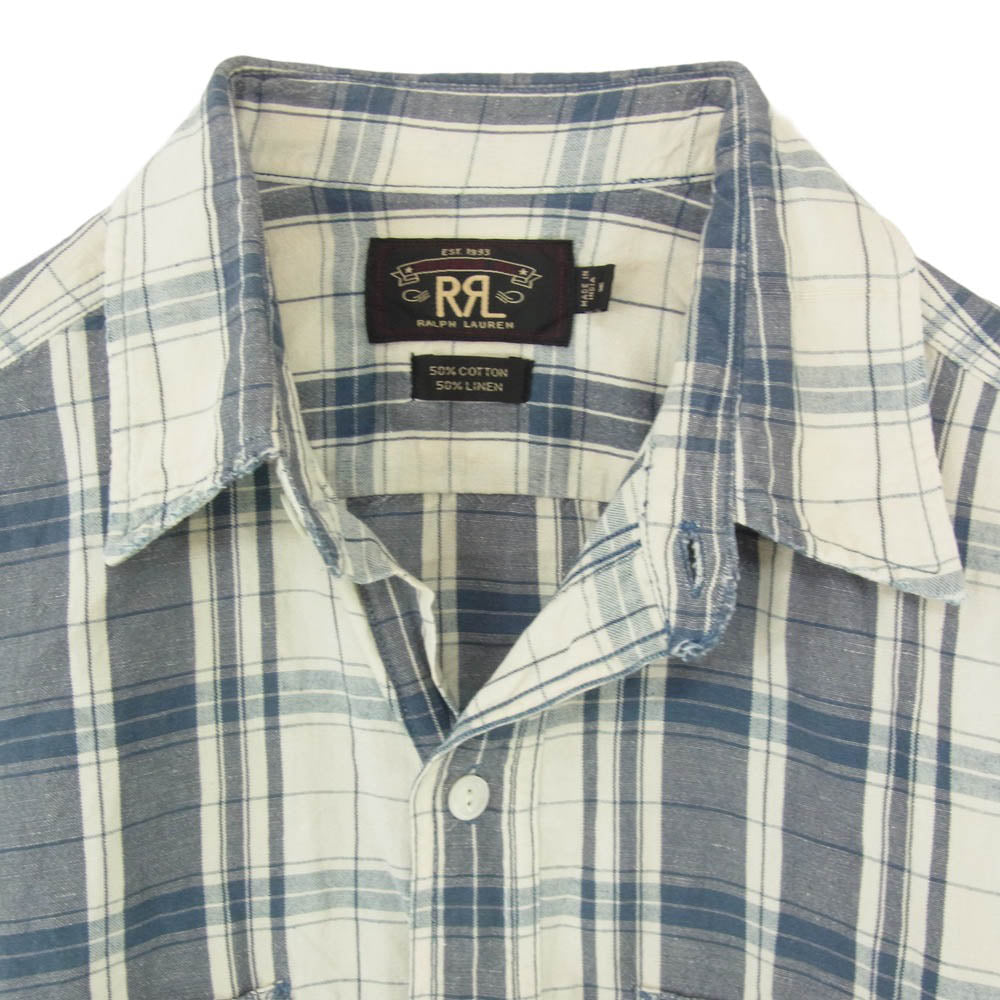 RRL ダブルアールエル チェック コットン リネン 長袖 シャツ ブルー系 M【中古】