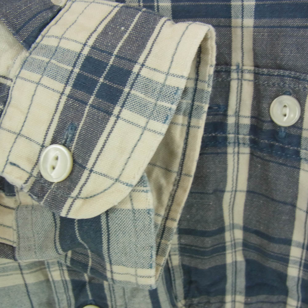 RRL ダブルアールエル チェック コットン リネン 長袖 シャツ ブルー系 M【中古】