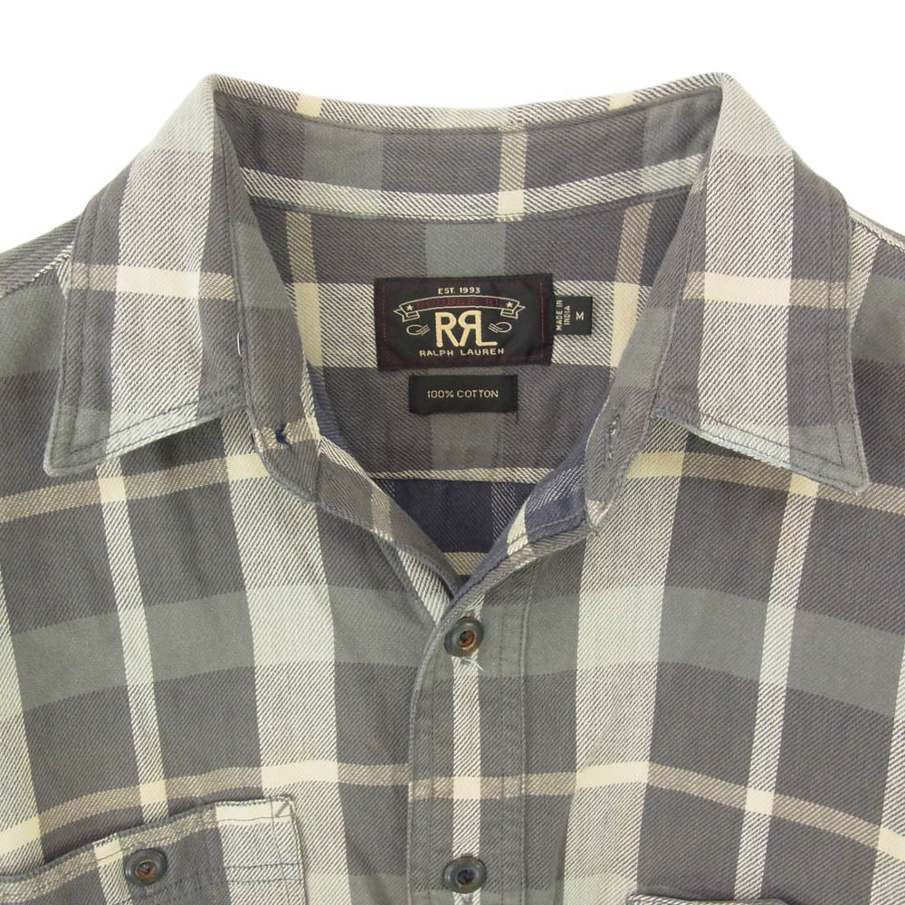 RRL ダブルアールエル チェック コットン インド製 ワーク 山ポケ 長袖 ロングスリーブ シャツ グレー系 M【中古】