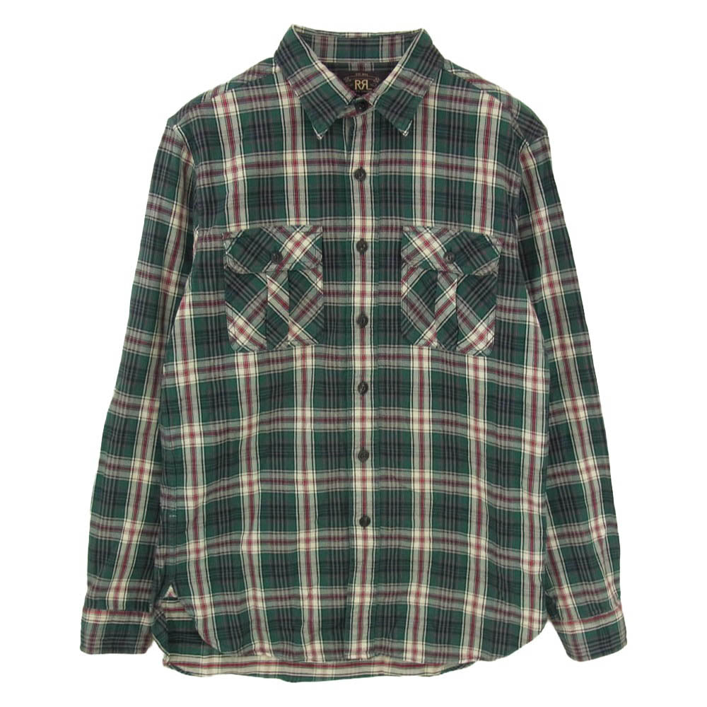 RRL ダブルアールエル チェック コットン ワーク マチ付き ロングスリーブ 長袖 シャツ グリーン系 M【中古】