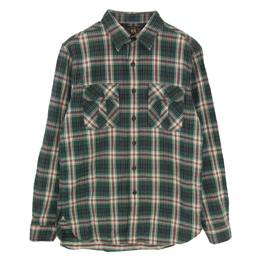 RRL ダブルアールエル チェック コットン ワーク マチ付き ロングスリーブ 長袖 シャツ グリーン系 M【中古】