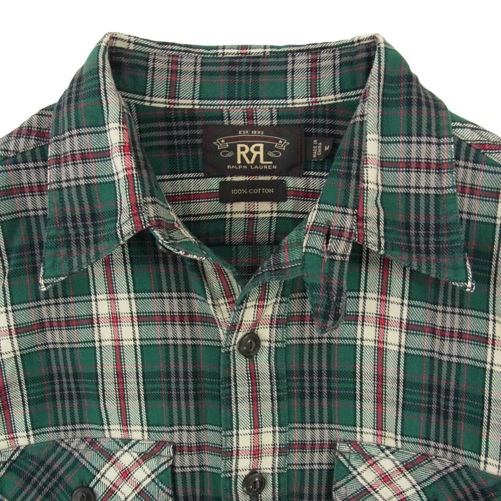 RRL ダブルアールエル チェック コットン ワーク マチ付き ロングスリーブ 長袖 シャツ グリーン系 M【中古】