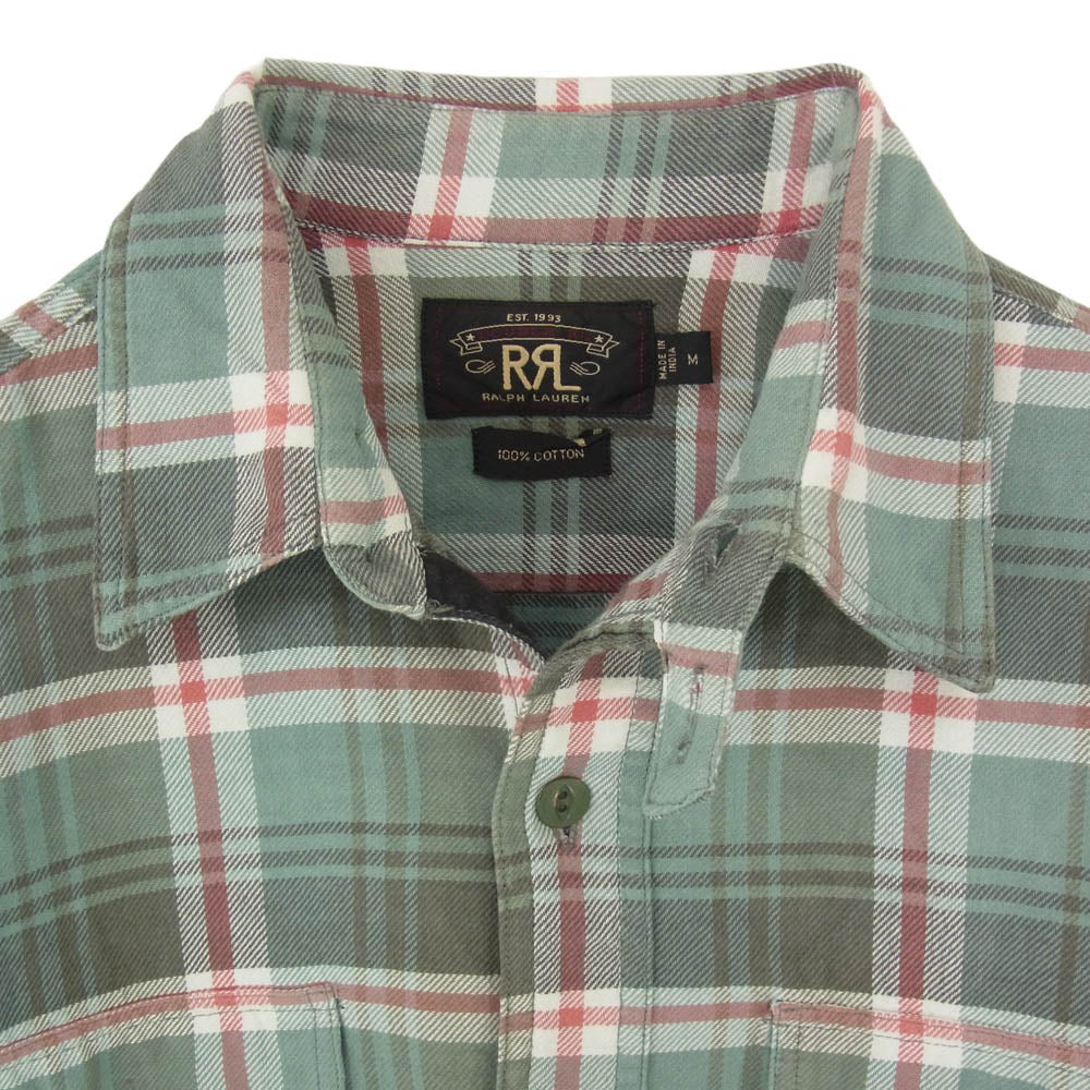 RRL ダブルアールエル チェック コットン ワーク 長袖 ロングスリーブ シャツ グリーン系 M【中古】