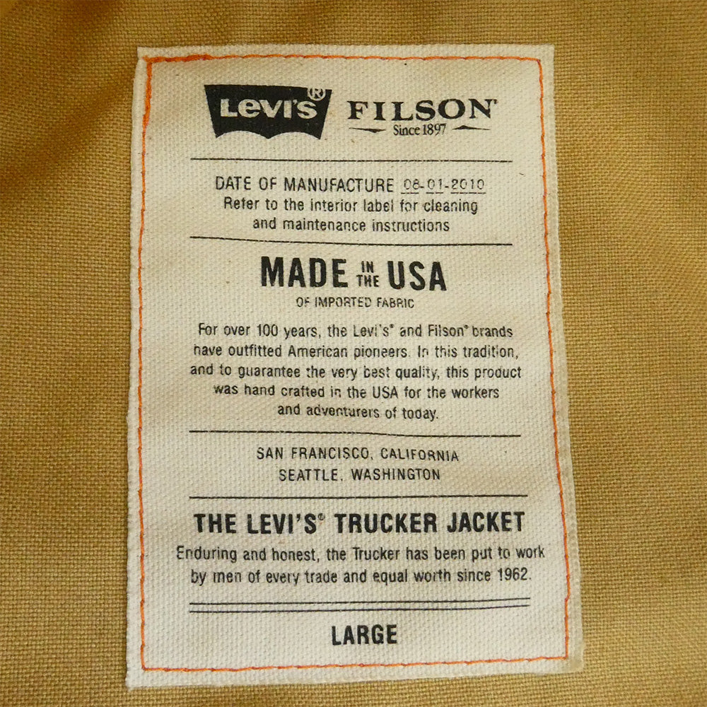 Levi's リーバイス FILSON フィルソン USA製 × FILSON TRUCKER JACKET フィルソン コットン オイルフィニッシュ トラッカージャケット ブラウン系 L【美品】【中古】