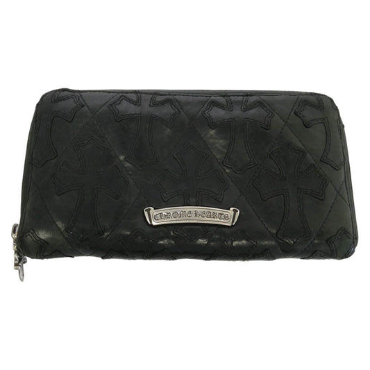 CHROME HEARTS クロムハーツ（原本有） REC F ZIP QUILTED セメタリー キルティング レザー クロスパッチ ウォレット 財布 ブラック系【中古】