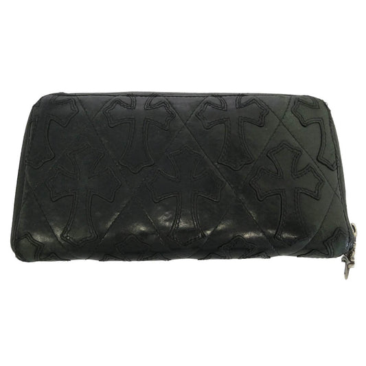 CHROME HEARTS クロムハーツ（原本有） REC F ZIP QUILTED セメタリー キルティング レザー クロスパッチ ウォレット 財布 ブラック系【中古】