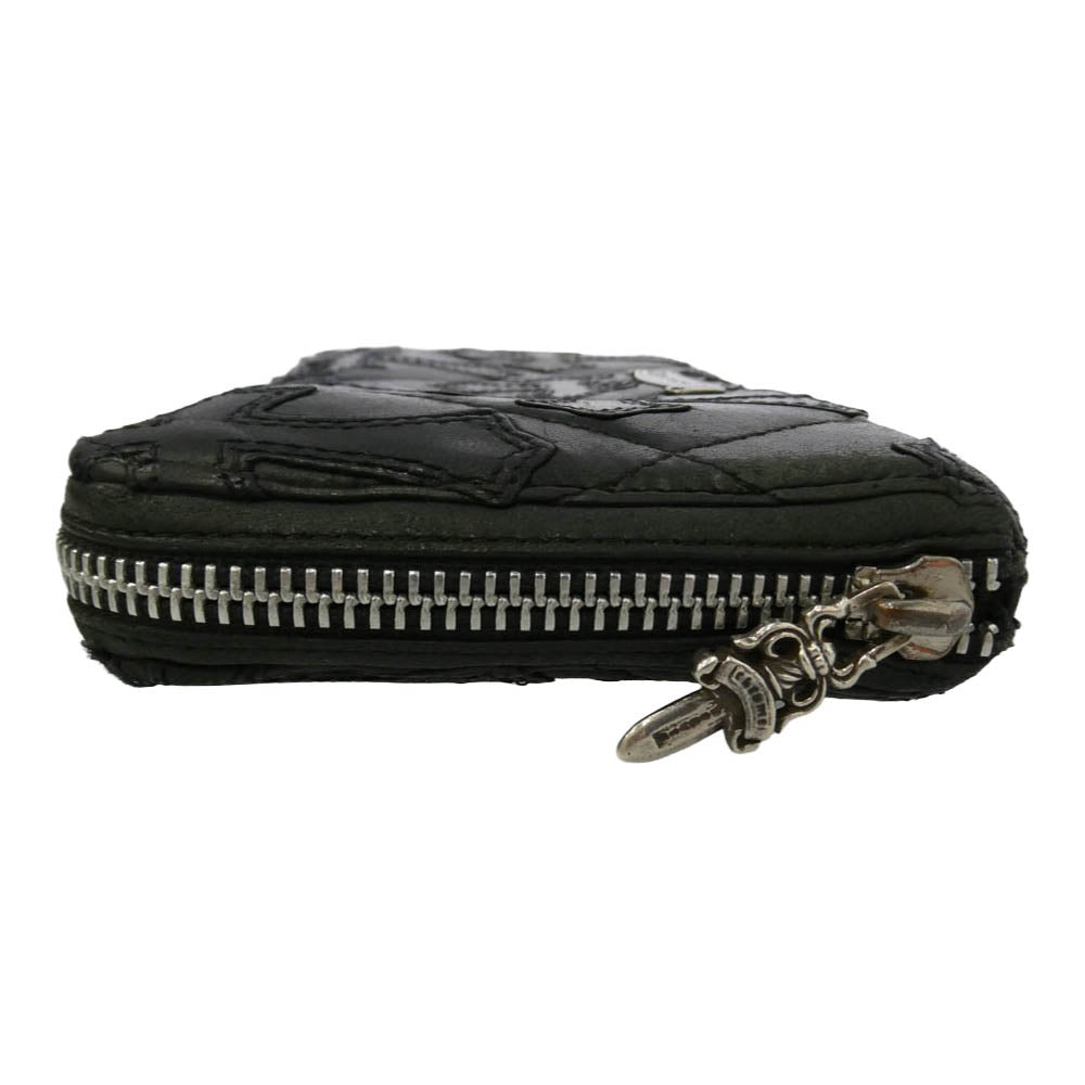 CHROME HEARTS クロムハーツ（原本有） REC F ZIP QUILTED セメタリー キルティング レザー クロスパッチ ウォレット 財布 ブラック系【中古】