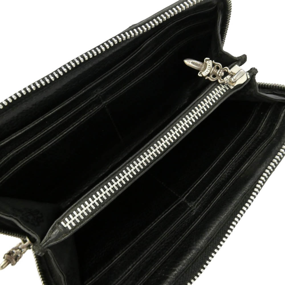 CHROME HEARTS クロムハーツ（原本有） REC F ZIP QUILTED セメタリー キルティング レザー クロスパッチ ウォレット 財布 ブラック系【中古】