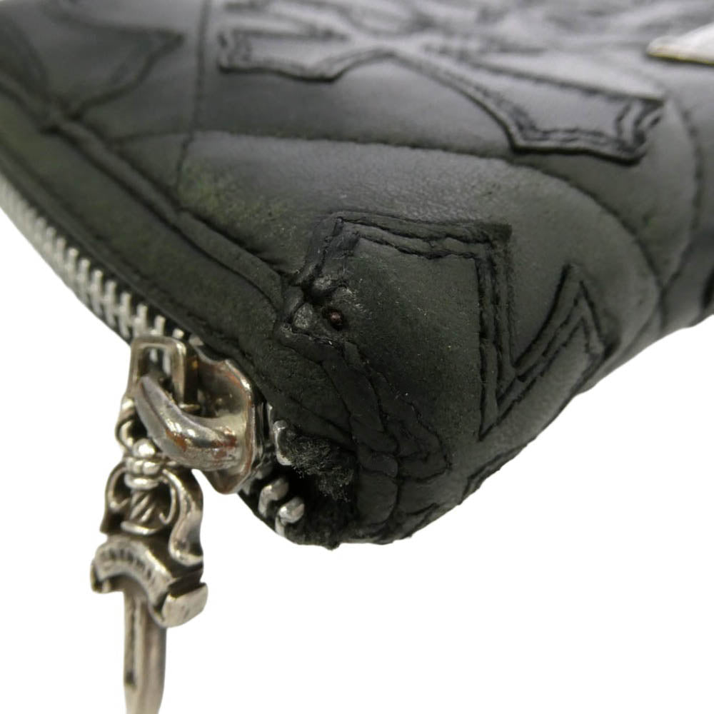 CHROME HEARTS クロムハーツ（原本有） REC F ZIP QUILTED セメタリー キルティング レザー クロスパッチ ウォレット 財布 ブラック系【中古】