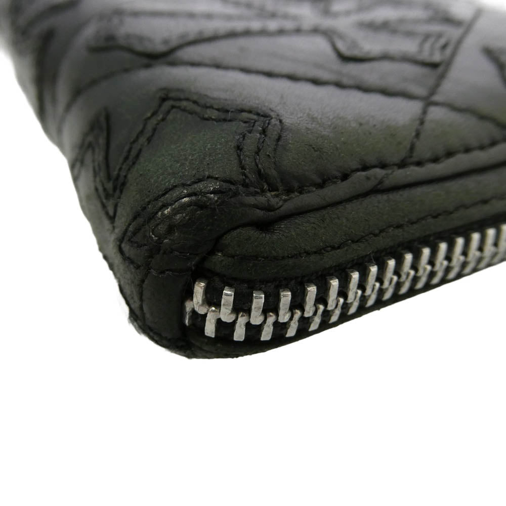 CHROME HEARTS クロムハーツ（原本有） REC F ZIP QUILTED セメタリー キルティング レザー クロスパッチ ウォレット 財布 ブラック系【中古】