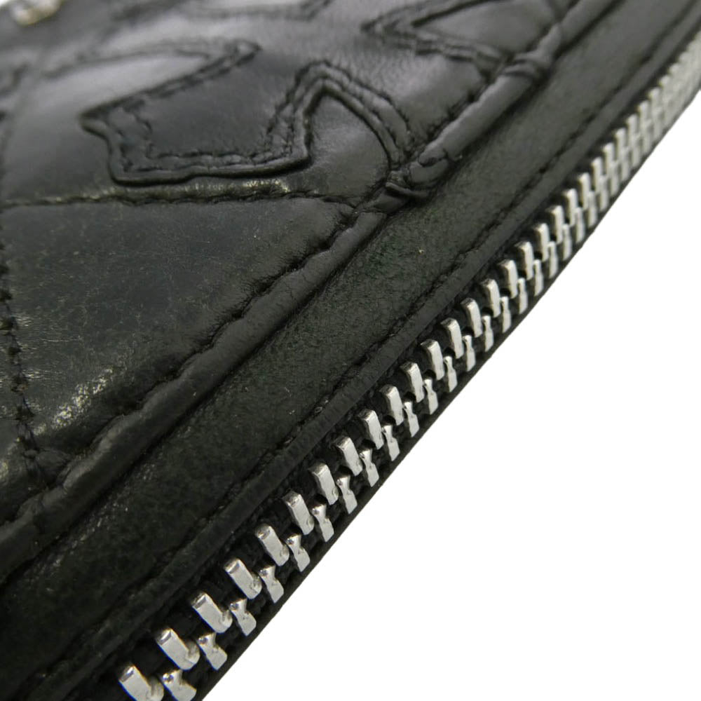 CHROME HEARTS クロムハーツ（原本有） REC F ZIP QUILTED セメタリー キルティング レザー クロスパッチ ウォレット 財布 ブラック系【中古】