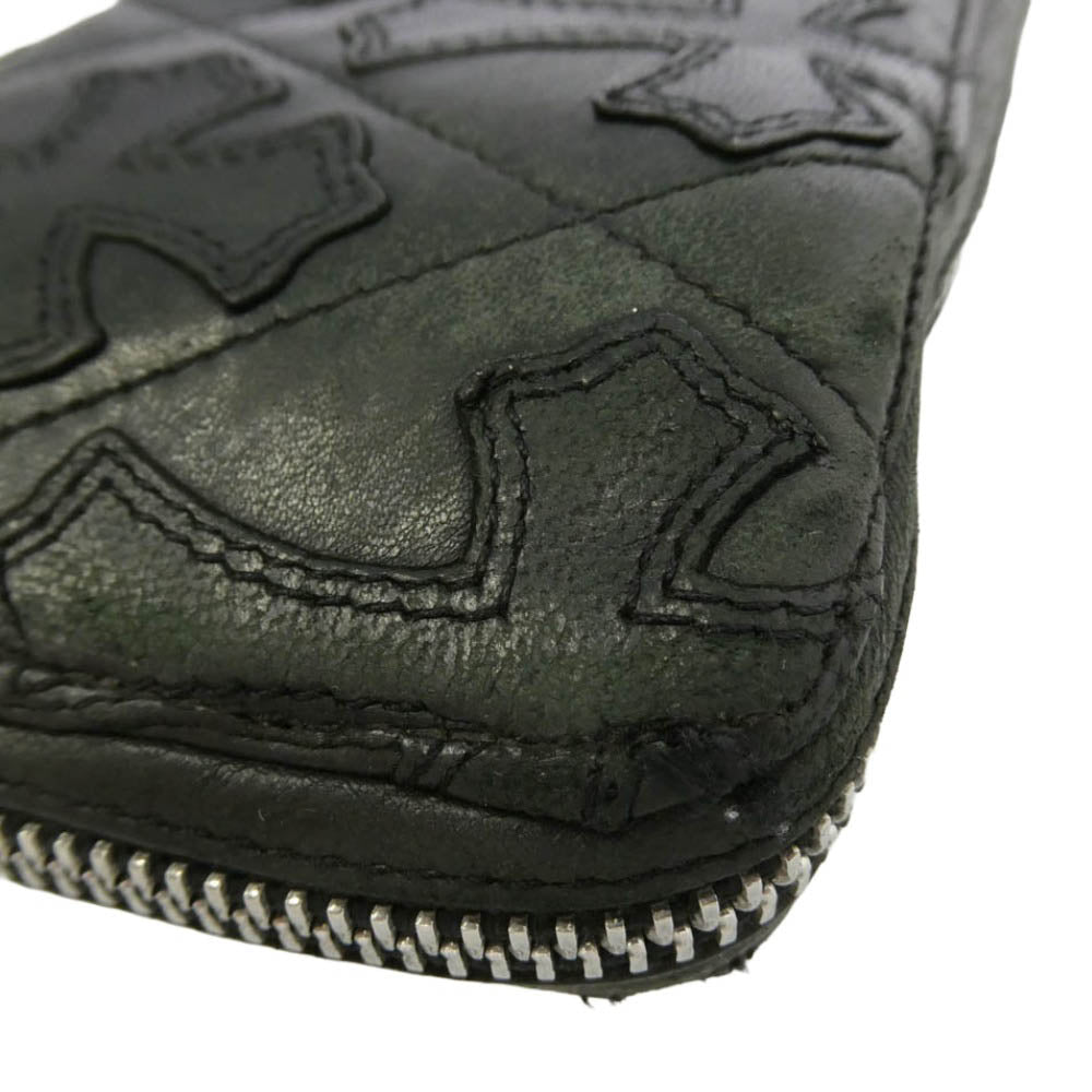 CHROME HEARTS クロムハーツ（原本有） REC F ZIP QUILTED セメタリー キルティング レザー クロスパッチ ウォレット 財布 ブラック系【中古】