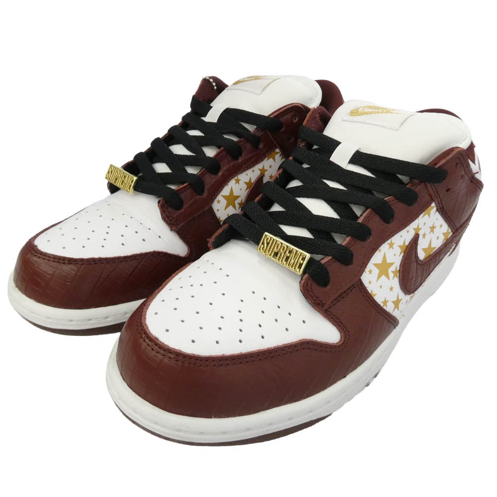 Supreme シュプリーム NIKE ナイキ DH3228-103 【フェイクバスターズ鑑定済】 × Nike ナイキ SB Dunk Low OG QS Gold Stars White Barkroot Brown ダンク ロー OG QS ゴールドスターズ ローカット スニーカー ブラウン系 26cm【美品】【中古】