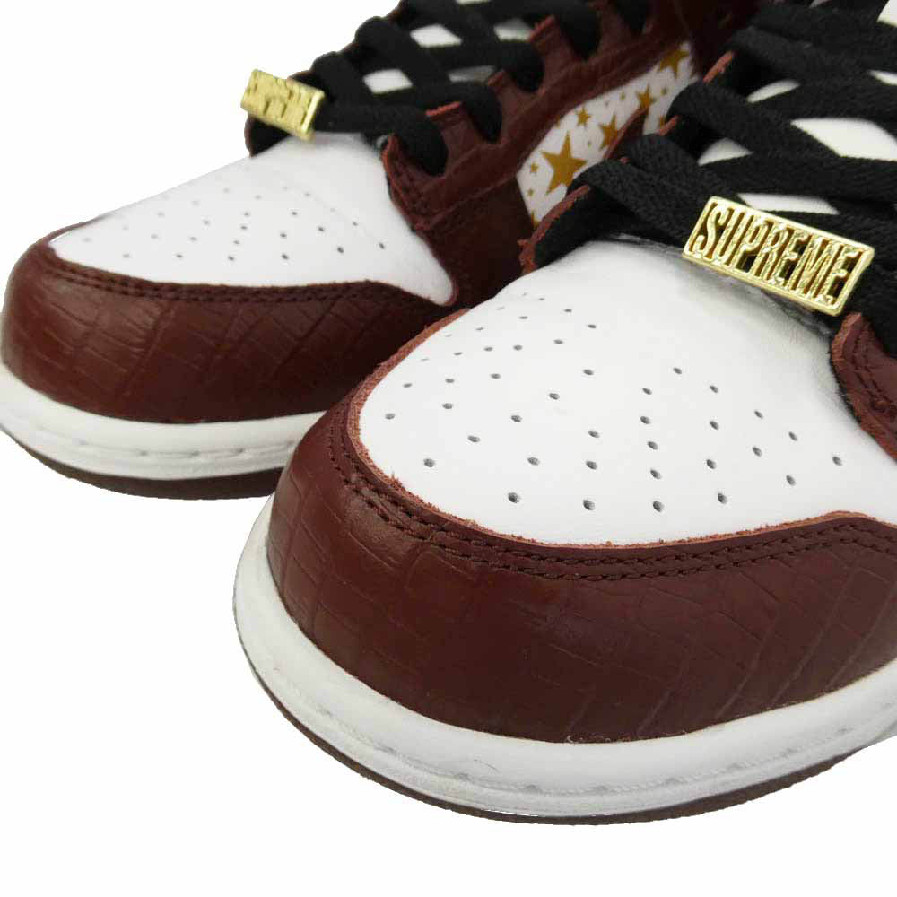 Supreme シュプリーム NIKE ナイキ DH3228-103 【フェイクバスターズ鑑定済】 × Nike ナイキ SB Dunk Low OG QS Gold Stars White Barkroot Brown ダンク ロー OG QS ゴールドスターズ ローカット スニーカー ブラウン系 26cm【美品】【中古】