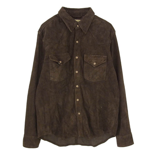 AVIREX アヴィレックス 783-6150001 GOAT SUEDE WESTERN SHIRT ゴート スエード レザー バックプリント ウエスタン シャツ ブラウン系 L【中古】