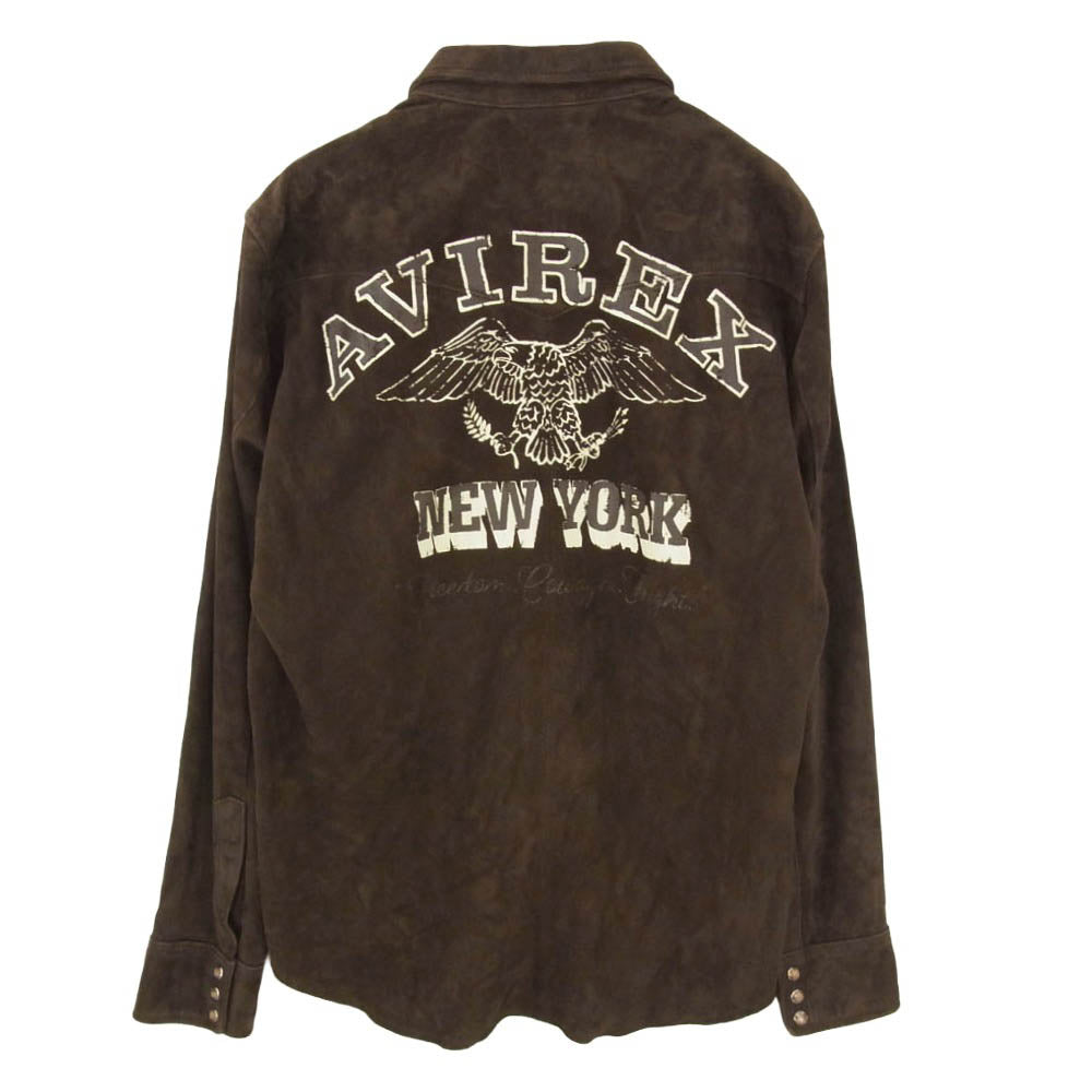 AVIREX アヴィレックス 783-6150001 GOAT SUEDE WESTERN SHIRT ゴート スエード レザー バックプリント ウエスタン シャツ ブラウン系 L【中古】