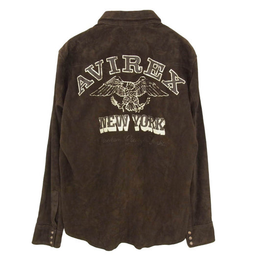 AVIREX アヴィレックス 783-6150001 GOAT SUEDE WESTERN SHIRT ゴート スエード レザー バックプリント ウエスタン シャツ ブラウン系 L【中古】