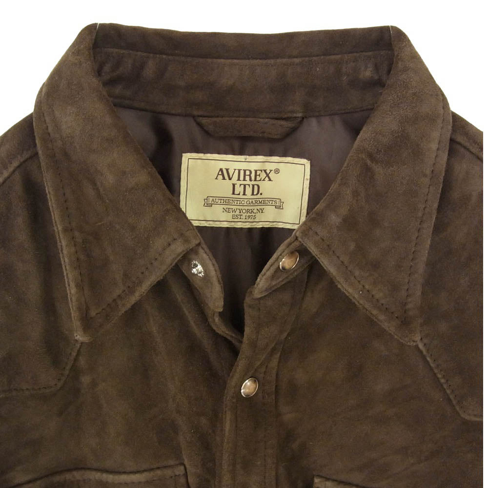 AVIREX アヴィレックス 783-6150001 GOAT SUEDE WESTERN SHIRT ゴート スエード レザー バックプリント ウエスタン シャツ ブラウン系 L【中古】