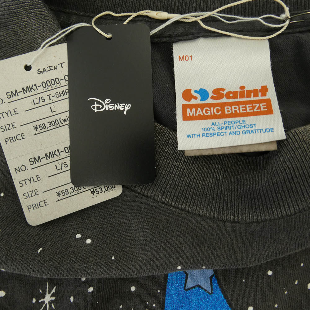 SAINT MICHAEL セントマイケル Disney ディズニー 26AW SM-MK1-0000-C90 × DISNEY ディズニー LS T-SHIRT FANTASIA ファンタジア ビンテージ加工 プリント 長袖 カットソー グレー系 L【新古品】【未使用】【中古】