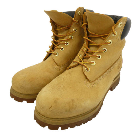 Timberland ティンバーランド 10061 ICON 6INCH PREMIUM BOOT WHEAT NUBUCK 6インチ プレミアム ウォータープルーフ レザー イエローブーツ ベージュ系 8.5W【中古】
