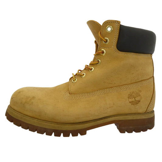 Timberland ティンバーランド 10061 ICON 6INCH PREMIUM BOOT WHEAT NUBUCK 6インチ プレミアム ウォータープルーフ レザー イエローブーツ ベージュ系 8.5W【中古】