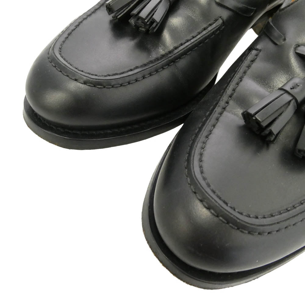 GUCCI グッチ 437355 レザー キャットエンブレム スタッズ パール タッセル ローファー シューズ ブラック系 ゴールド系 7.5【中古】