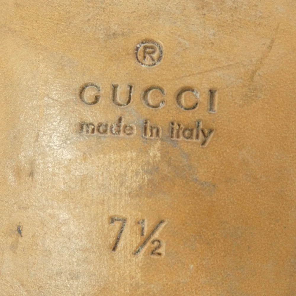 GUCCI グッチ 437355 レザー キャットエンブレム スタッズ パール タッセル ローファー シューズ ブラック系 ゴールド系 7.5【中古】