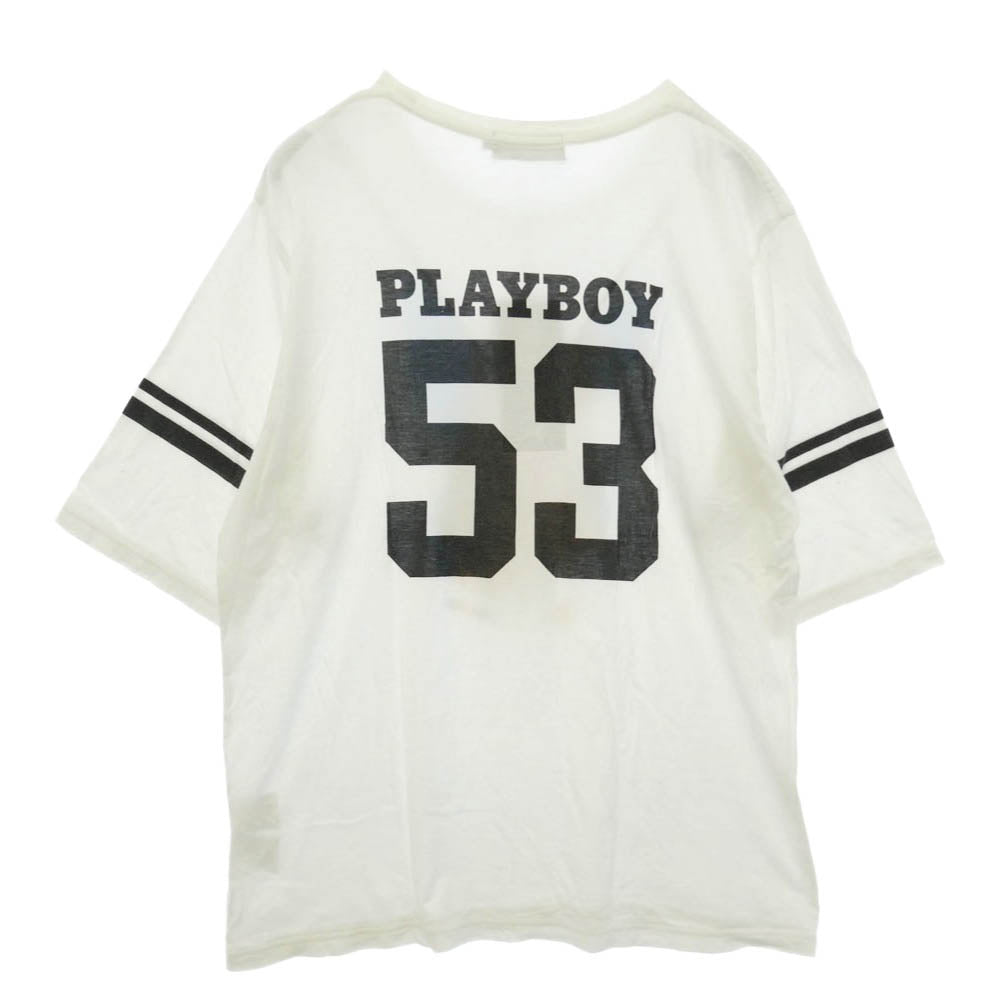 HYSTERIC GLAMOUR ヒステリックグラマー PLAYBOY プレイボーイ 19AW 12193CT01 × PLAYBOY MISS YOLI LARA プレイボーイ グラフィック プリント コットン 五分袖 Tシャツ ホワイト系 L【中古】