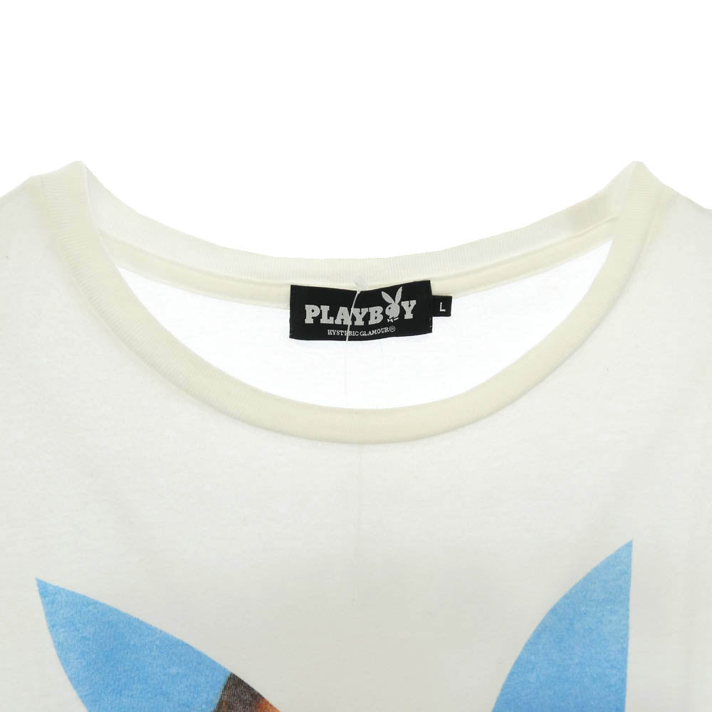 HYSTERIC GLAMOUR ヒステリックグラマー PLAYBOY プレイボーイ 19AW 12193CT01 × PLAYBOY MISS YOLI LARA プレイボーイ グラフィック プリント コットン 五分袖 Tシャツ ホワイト系 L【中古】