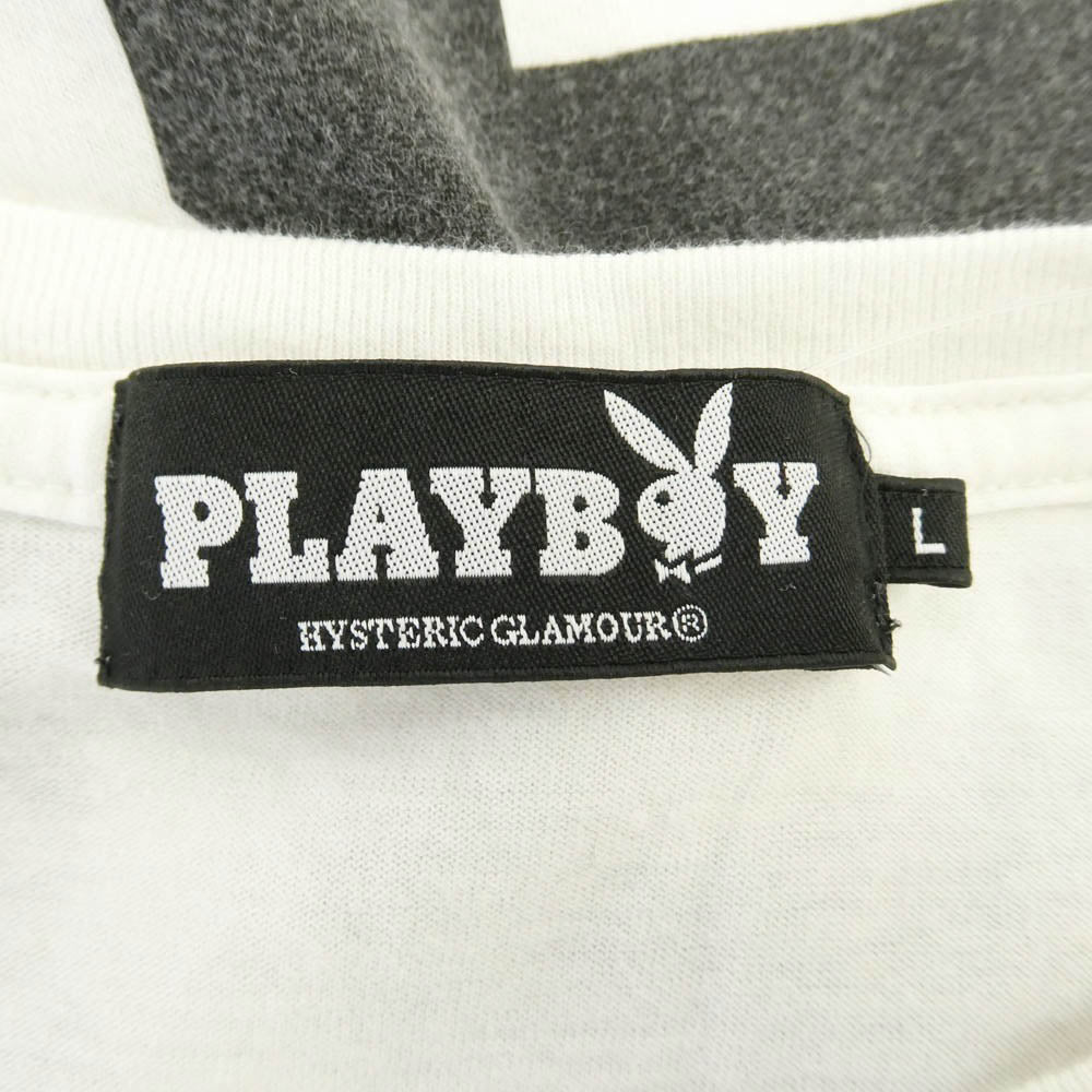 HYSTERIC GLAMOUR ヒステリックグラマー PLAYBOY プレイボーイ 19AW 12193CT01 × PLAYBOY MISS YOLI LARA プレイボーイ グラフィック プリント コットン 五分袖 Tシャツ ホワイト系 L【中古】